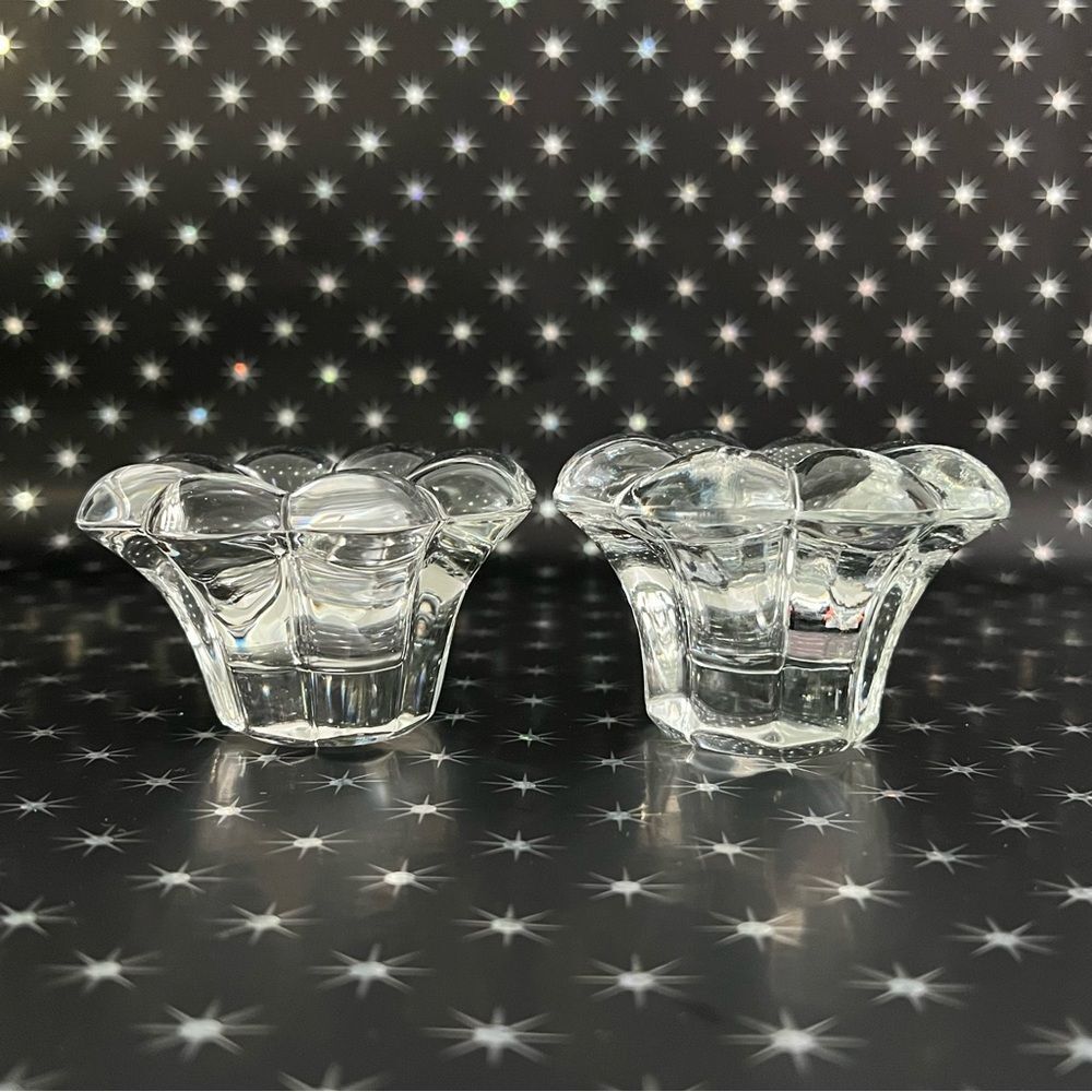 Vintage Heisey Crystolite candlestick holders w/ bubble floral rim